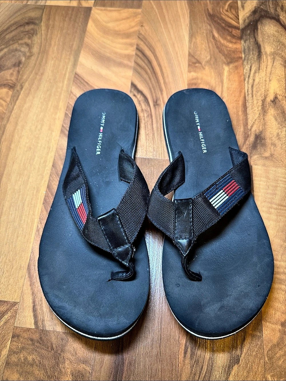 Tommy Hilfiger Flag Logo Webbing Strap Flip Flops Black